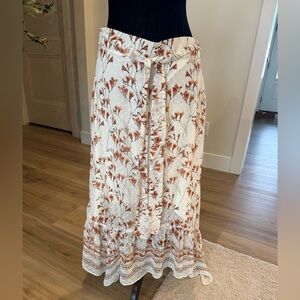Chelsea & Violet Floral Maxi Skirt Cream with burnt orange floral